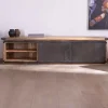 Sale Grand meuble télé "Caractère" 200cm 2 portes 2 tiroirs métal et bois Meuble Télé