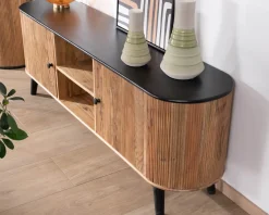 New Grand meuble TV bicolore bois et noir design arrondi vintage "Boogie" 175cm Meuble Télé