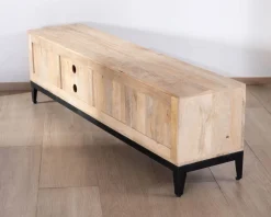 Clearance Grand meuble TV bicolore en manguier avec portes, niches et tiroirs "Bocca" 180 cm Meuble Télé