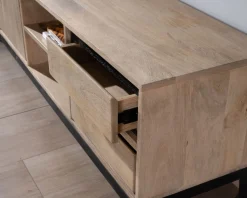 Clearance Grand meuble TV bicolore en manguier avec portes, niches et tiroirs 