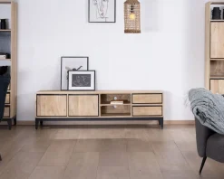 Clearance Grand meuble TV bicolore en manguier avec portes, niches et tiroirs 