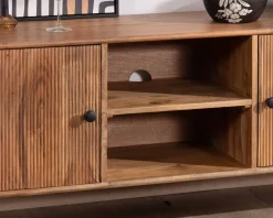 Grand meuble TV 175cm design arrondi vintage acacia massif