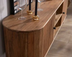 Grand meuble TV 175cm design arrondi vintage acacia massif