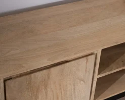 Clearance Grand meuble TV 180 cm en manguier massif avec portes, niches et tiroirs 