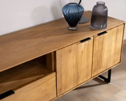 Sale Grand meuble TV 200 cm en teck recyclé "Bahia" style rétro Meuble Télé
