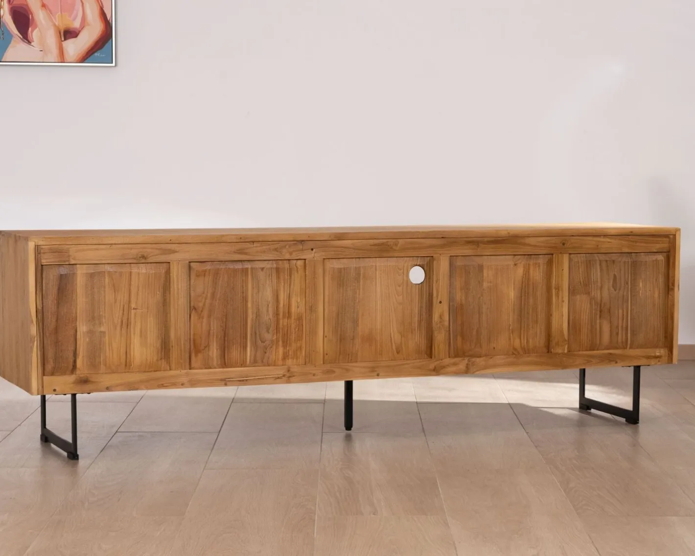 Sale Grand meuble TV 200 cm en teck recyclé "Bahia" style rétro Meuble Télé
