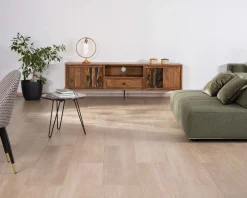 Best Grand meuble TV 200cm style ethnique avec motif résine "Membatu" acacia massif et piètement métal Meuble Télé