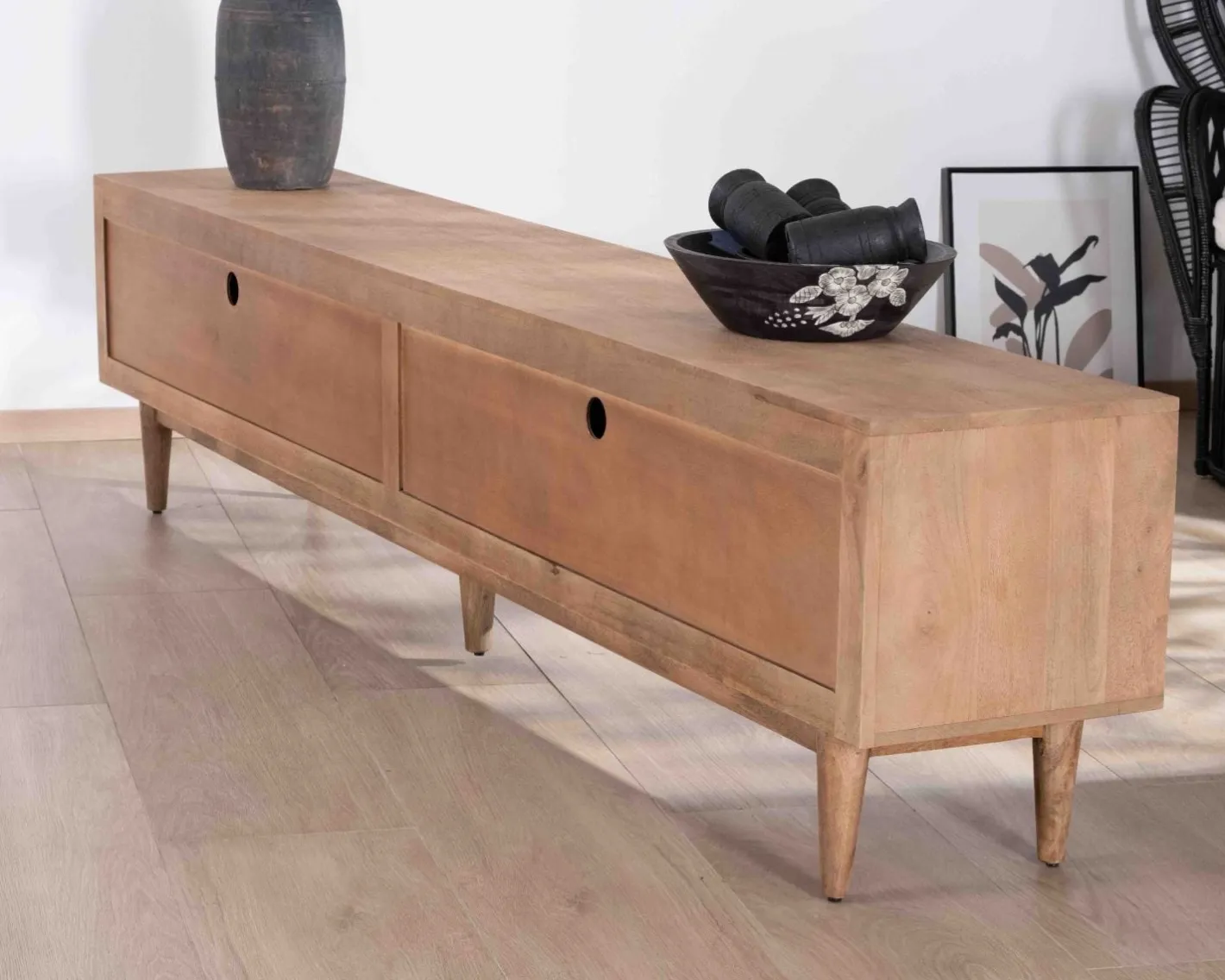 Online Grand meuble TV contemporain 240cm en manguier 4 portes "Cabure" Meuble Télé