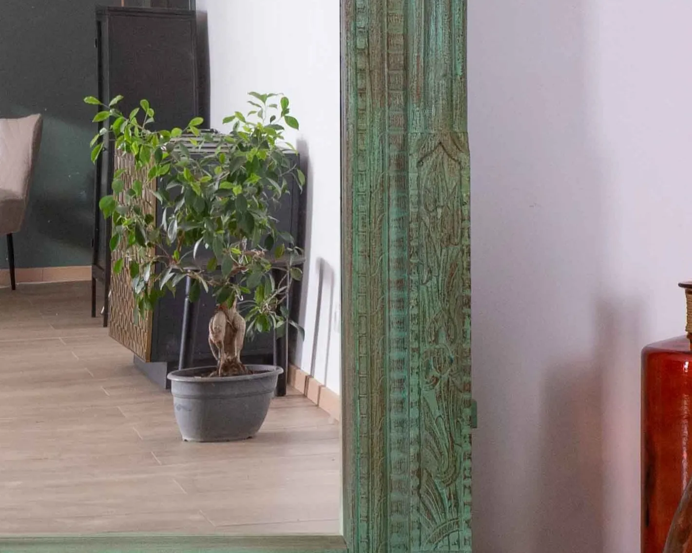 Grand miroir avec cadre indien en bois "Vieille Porte" pièce unique Miroir Et Psyché|Décoration