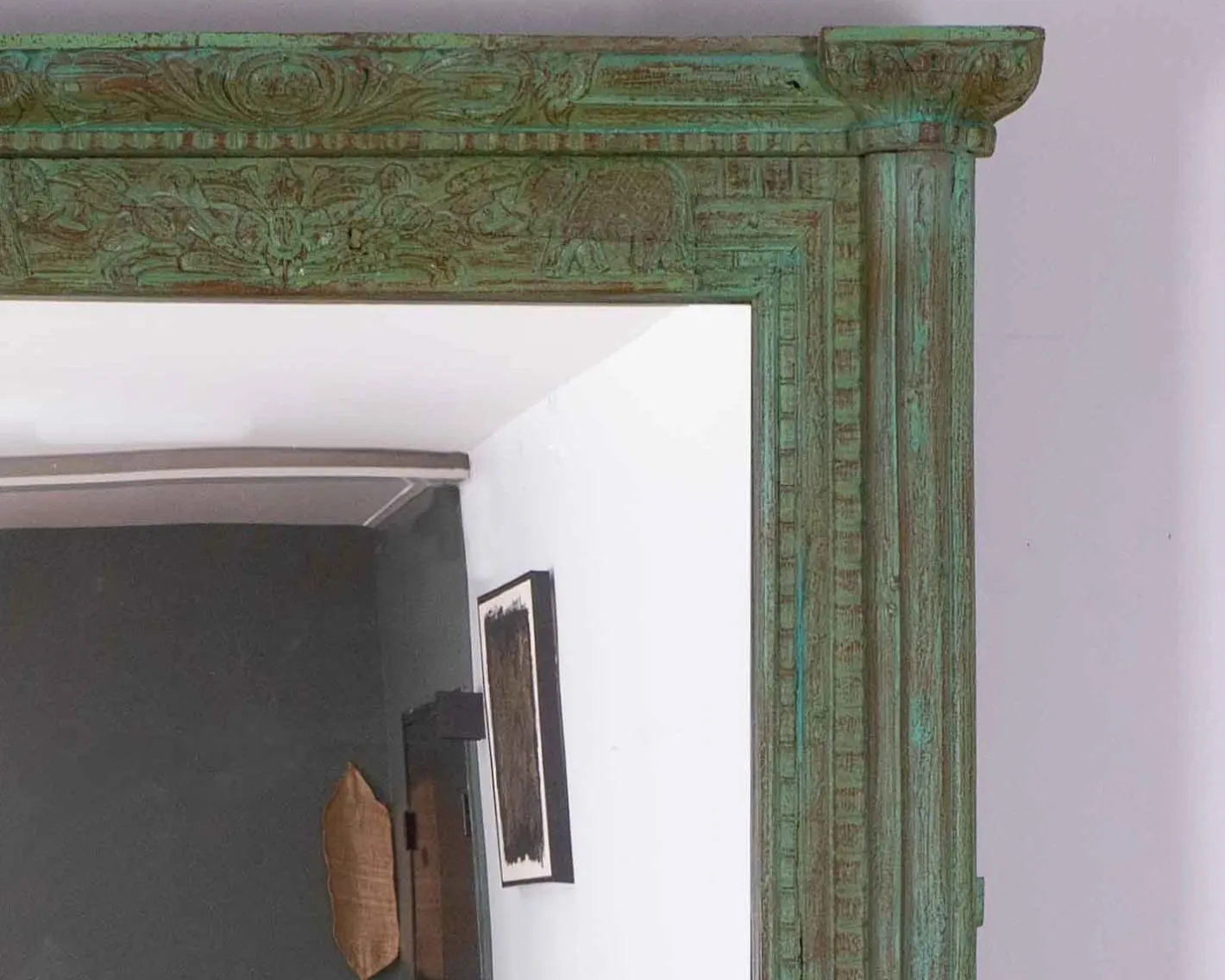 Grand miroir avec cadre indien en bois "Vieille Porte" pièce unique Miroir Et Psyché|Décoration