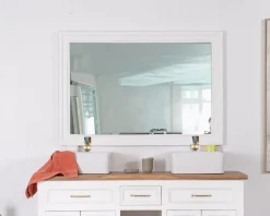 Clearance Grand miroir rectangulaire 130x90 cm cadre en acacia blanc "Trégastel" Miroir Et Psyché|Décoration
