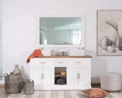 Clearance Grand miroir rectangulaire 130x90 cm cadre en acacia blanc