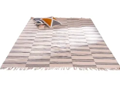 New Grand tapis blanc rayé bleu format 200x300cm 