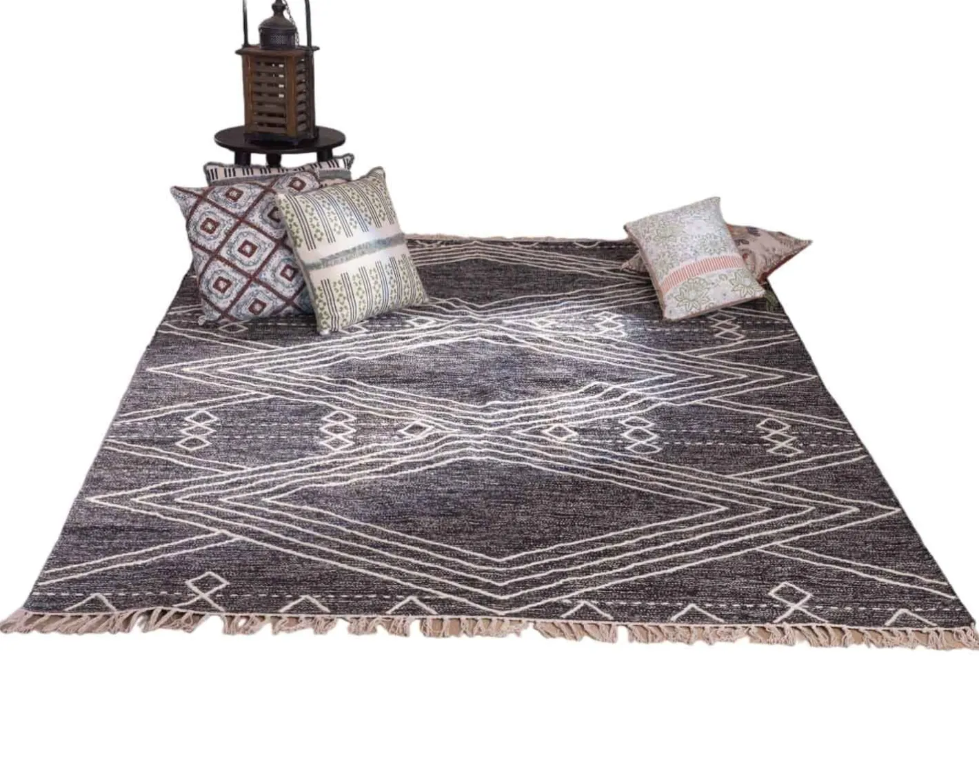 Best Grand tapis ethnique noir motifs brodés blancs "Solira" 300x200cm Décoration