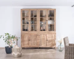 Clearance Grand vaisselier en manguier naturel et portes vitrées