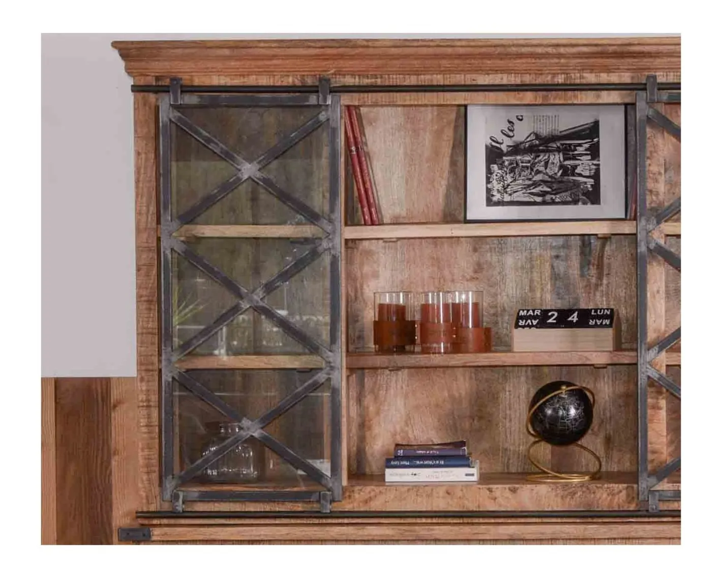 Online Grand vaisselier métal, verre et bois "Caractère" 180cm Vaisselier|Bibliothèque