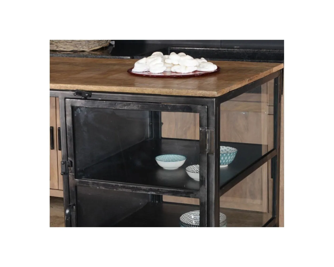 Outlet Ilot de cuisine en bois et métal noir 150 cm "Black Cook" Billot Et Ilot De Cuisine