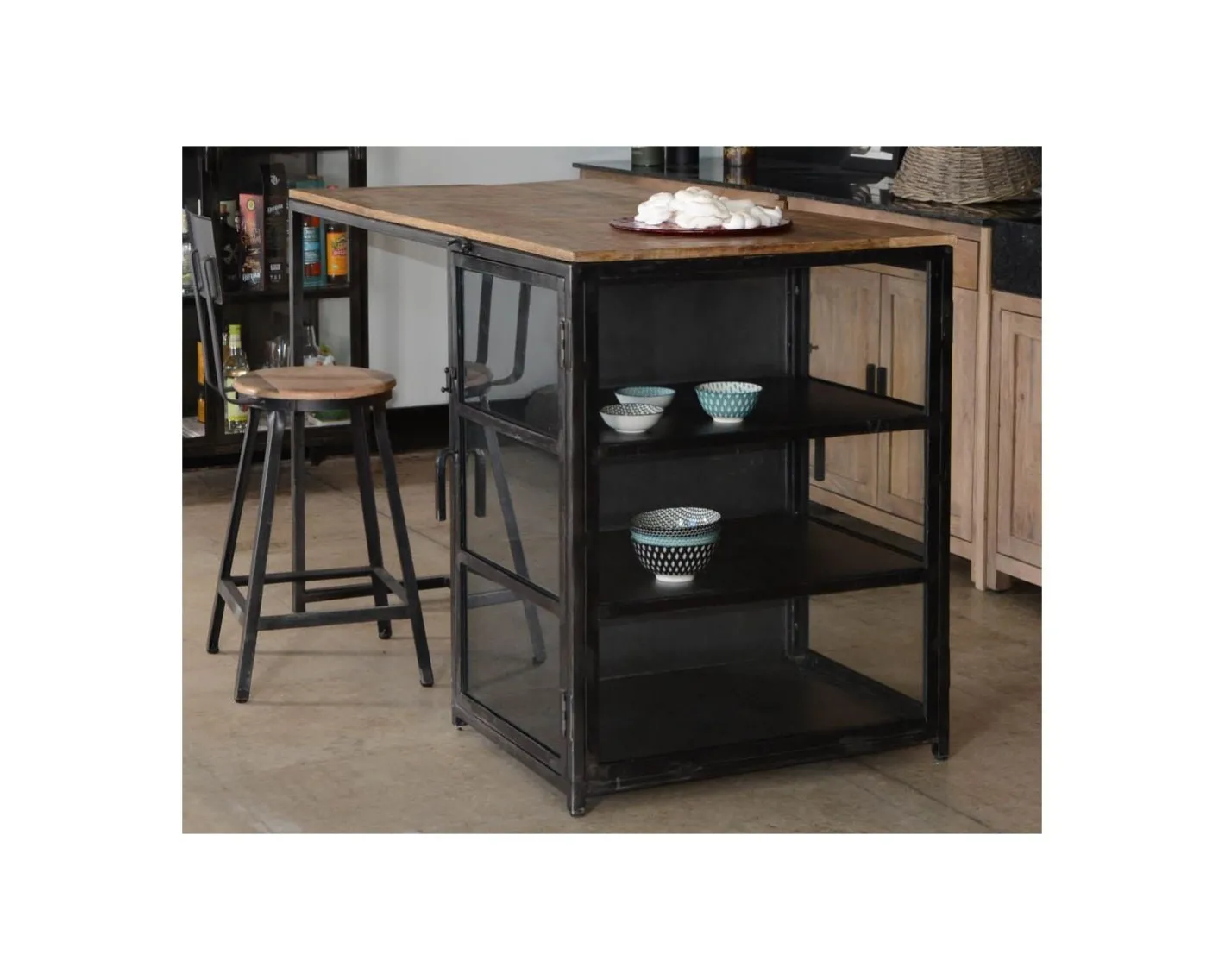 Outlet Ilot de cuisine en bois et métal noir 150 cm "Black Cook" Billot Et Ilot De Cuisine