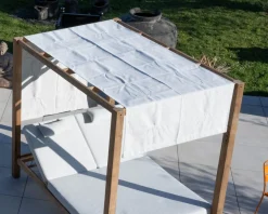 Online Lit de jardin en teck et tissu spécial extérieur gris clair "Eclipse" Canapé De Jardin|Bain De Soleil