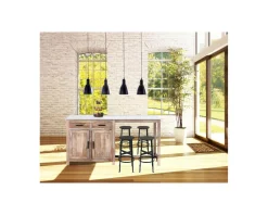 Discount Îlot central bois et quartz blanc avec coin repas "Grand Chef" Billot Et Ilot De Cuisine
