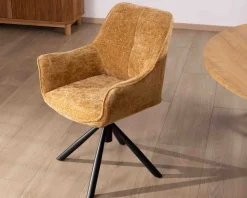 Clearance Lot de 2 chaises avec accoudoirs en tissu jaune et pied métal pivotant
