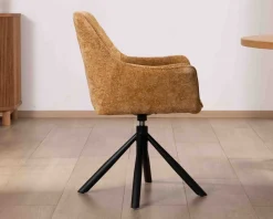 Clearance Lot de 2 chaises avec accoudoirs en tissu jaune et pied métal pivotant