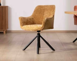Clearance Lot de 2 chaises avec accoudoirs en tissu jaune et pied métal pivotant