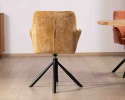 Clearance Lot de 2 chaises avec accoudoirs en tissu jaune et pied métal pivotant
