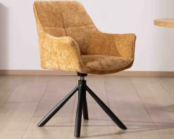 Clearance Lot de 2 chaises avec accoudoirs en tissu jaune et pied métal pivotant