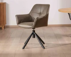 Hot Lot de 2 chaises avec accoudoirs sur pied rotatif "Ritchey" tissu microfibre kaki Chaise
