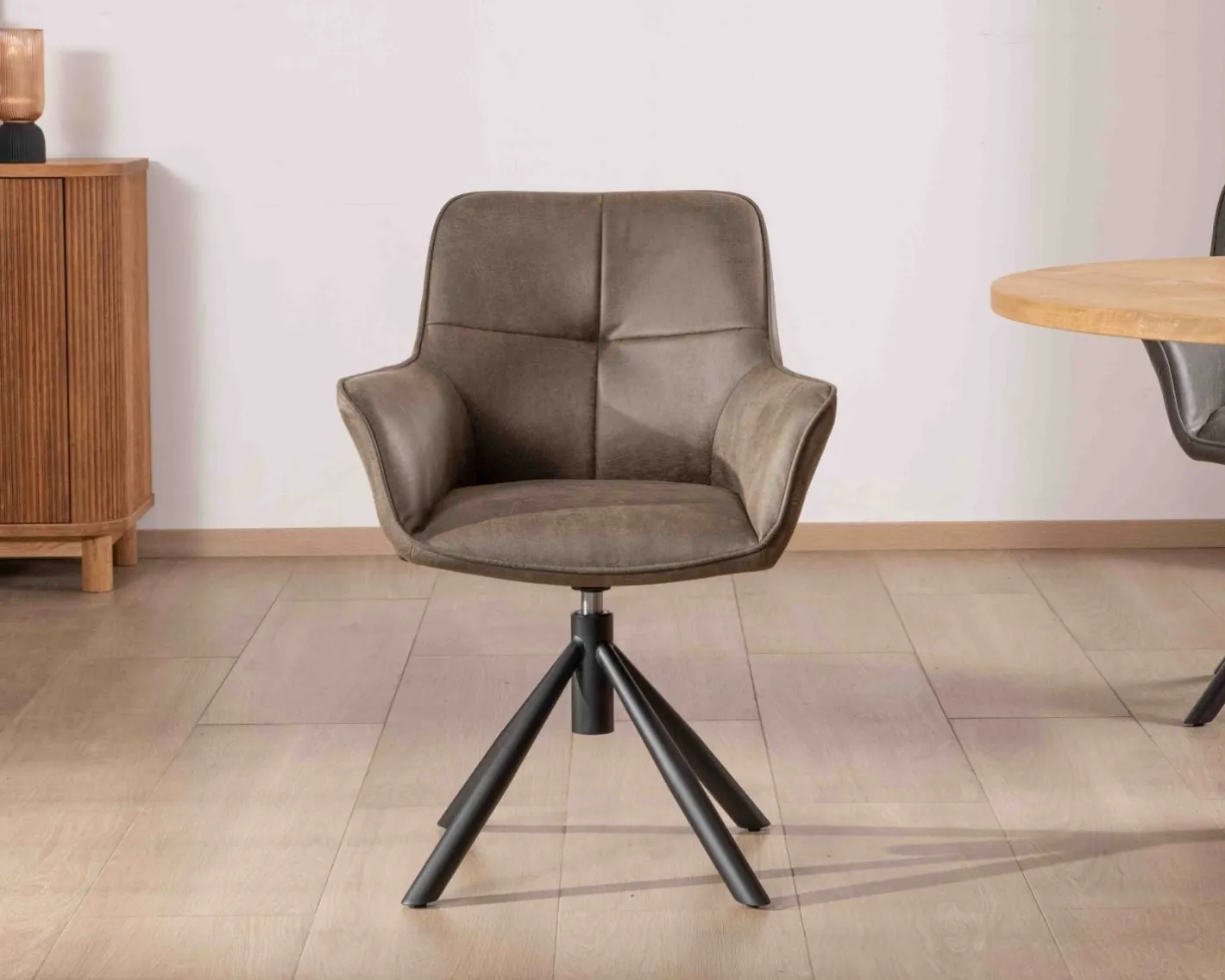 Hot Lot de 2 chaises avec accoudoirs sur pied rotatif "Ritchey" tissu microfibre kaki Chaise