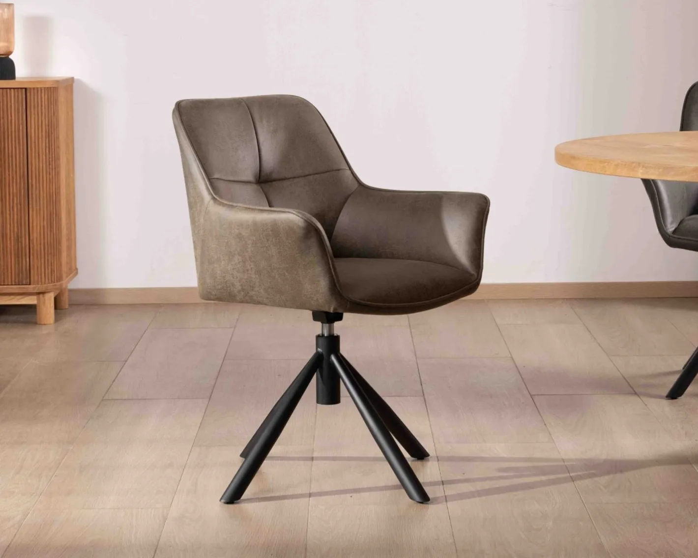 Hot Lot de 2 chaises avec accoudoirs sur pied rotatif "Ritchey" tissu microfibre kaki Chaise