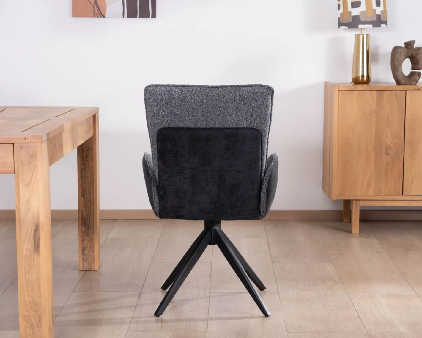 Hot Lot de 2 chaises avec accoudoirs en tissu bi-matière anthracite "Eddy" avec pied métal pivotant Chaise