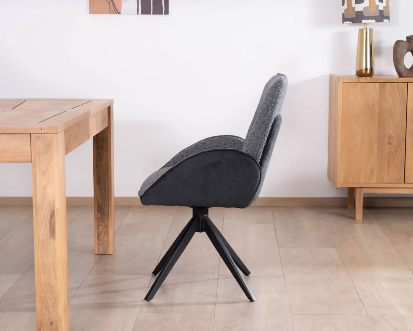 Hot Lot de 2 chaises avec accoudoirs en tissu bi-matière anthracite "Eddy" avec pied métal pivotant Chaise