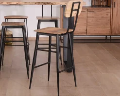 Sale Lot de 2 chaises de bar avec dossier métal et bois "Atelier Kraft" Chaise De Bar