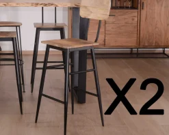 Sale Lot de 2 chaises de bar avec dossier métal et bois "Atelier Kraft" Chaise De Bar