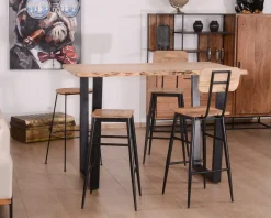 Sale Lot de 2 chaises de bar avec dossier métal et bois