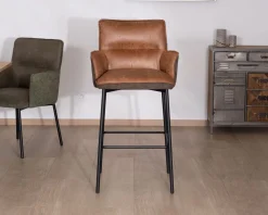 New Lot de 2 chaises de bar bi-matière cognac et marron 
