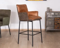 New Lot de 2 chaises de bar bi-matière cognac et marron 