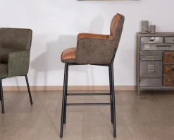 New Lot de 2 chaises de bar bi-matière cognac et marron 