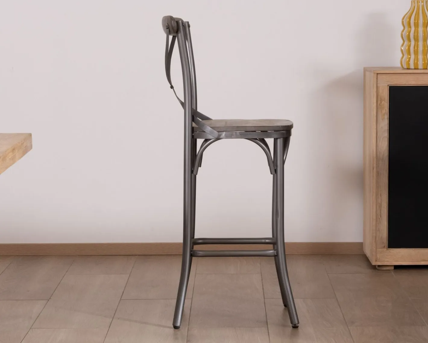 Hot Lot de 2 chaises de bar gris foncé "Snack Indus" métal et bois Chaise De Bar