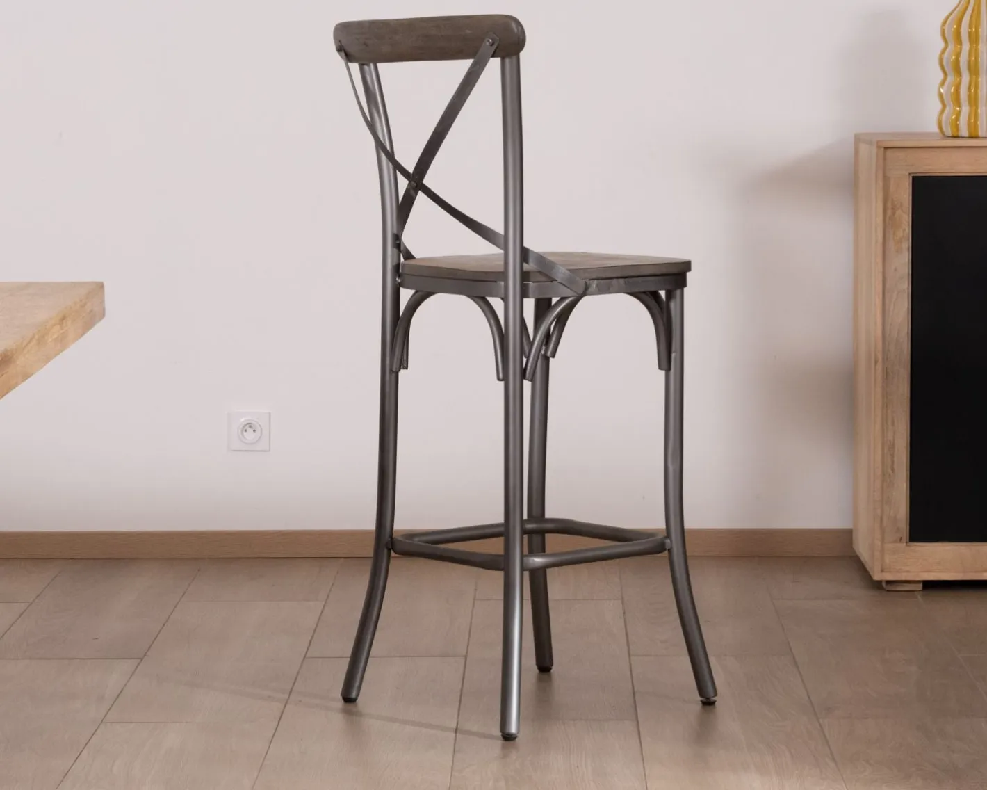Hot Lot de 2 chaises de bar gris foncé "Snack Indus" métal et bois Chaise De Bar