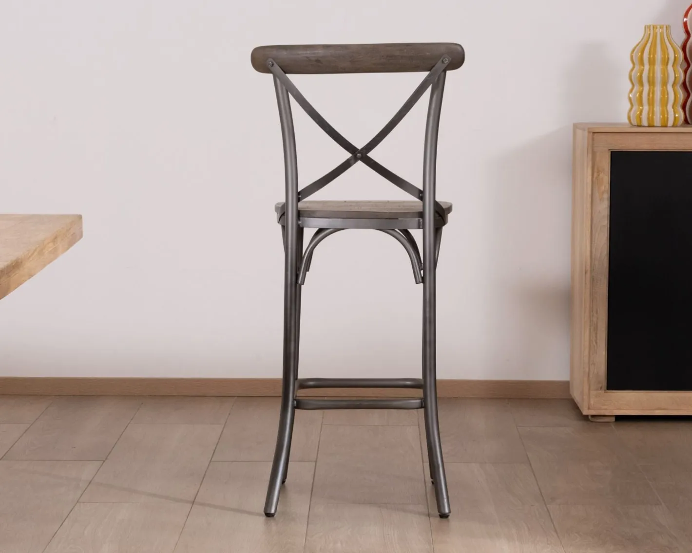 Hot Lot de 2 chaises de bar gris foncé "Snack Indus" métal et bois Chaise De Bar