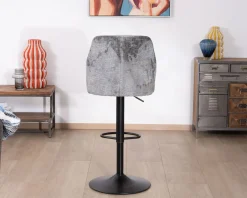 New Lot de 2 chaises de bar hauteur réglable en velours gris et pied métal noir 