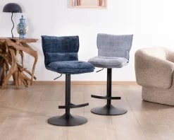 Discount Lot de 2 chaises de bar matelassées réglables en hauteur "Topley" tissu gris bleuté Chaise De Bar
