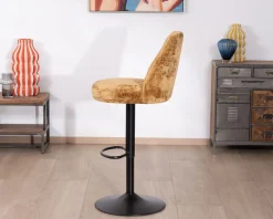 Discount Lot de 2 chaises de bar pivotantes et réglables en velours ocre 