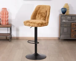 Discount Lot de 2 chaises de bar pivotantes et réglables en velours ocre 