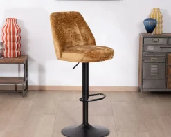 Discount Lot de 2 chaises de bar pivotantes et réglables en velours ocre 