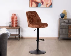 Best Lot de 2 chaises de bar pivotantes en velours ras terracotta avec dossier haut "Zoung" hauteur réglable Chaise De Bar