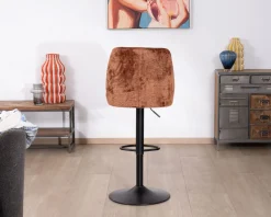 Best Lot de 2 chaises de bar pivotantes en velours ras terracotta avec dossier haut "Zoung" hauteur réglable Chaise De Bar